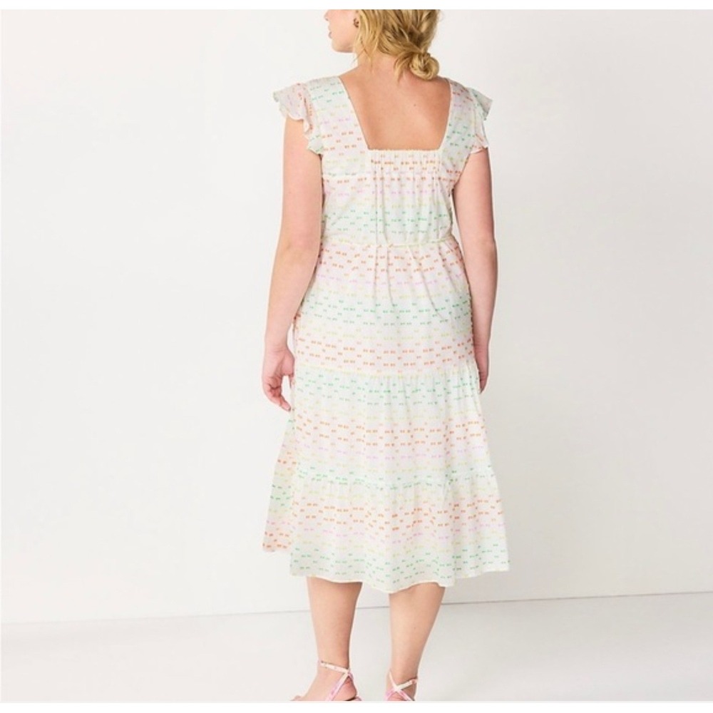Draper James Rainbow Dot Tiered Midi Dress White Flutter Sleeves Pockets - Picture 4 of 15